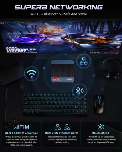 Vista 3 de BOSGAME Mini PC E5 11 Pro, AMD Ryzen 5300U 4C/8T, PC de oficina en casa de Azul