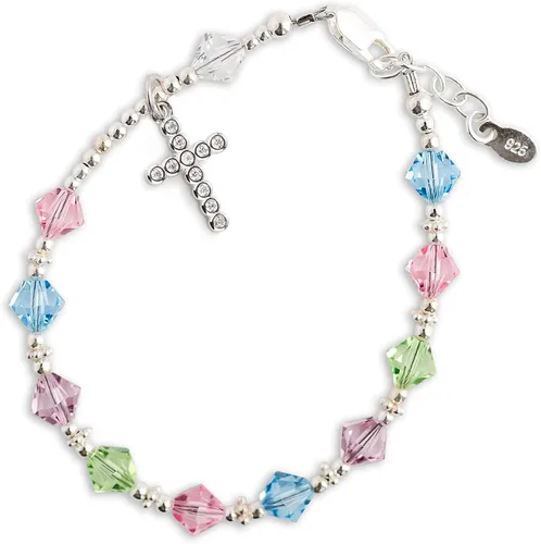 Vista 7 de Precious Pieces Pulsera de rosario de primera comunión de plata esterlina para niños con cristales de alta gama y cruz para niñas (6-6.5 pulgadas)