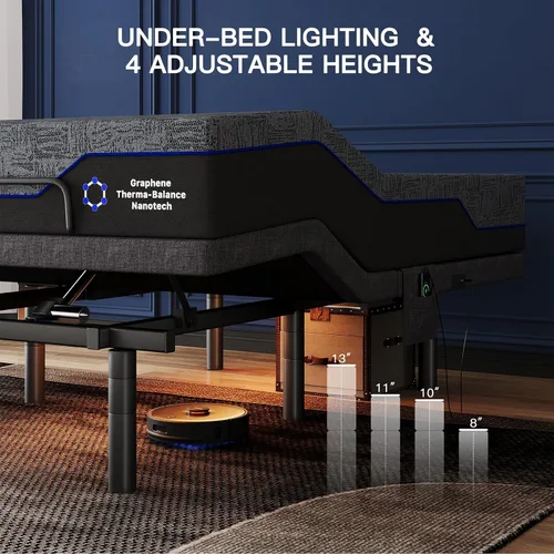 Vista 4 de Pipishell Base de cama ajustable individual XL y colchón de espuma viscoelástica de 14 pulgadas con masaje, base de cama eléctrica con espuma
