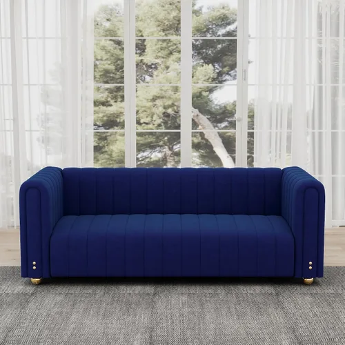 Vista 16 de Sofá capitonado Chesterfield de terciopelo tapizado de 81 pulgadas de ancho, 3 plazas, cómodo sofá para sala de estar, dormitorio, oficina Negro