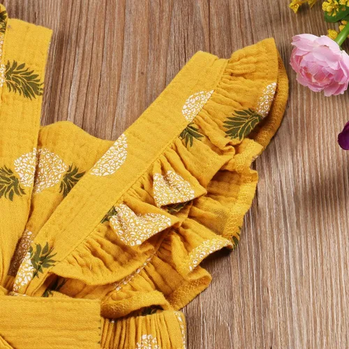 Vista 5 de Mameluco con volantes para bebé recién nacida, con diadema, ropa de verano