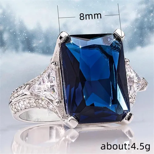 Vista 2 de Anillo de plata de ley 925 con incrustaciones de diamantes de zafiro para mujer, anillo de circonita cuadrada para mujer, anillo de compromiso