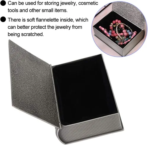 Vista 5 de Metal Retro False Book Jewelry Storage Box Necklace Organizer Home Decoration Tin Alloy 12.5x10x5cm