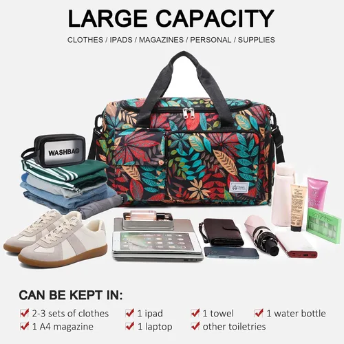 Vista 297 de Pequeña bolsa de gimnasio para mujer, bolsa de viaje con compartimento para zapatos