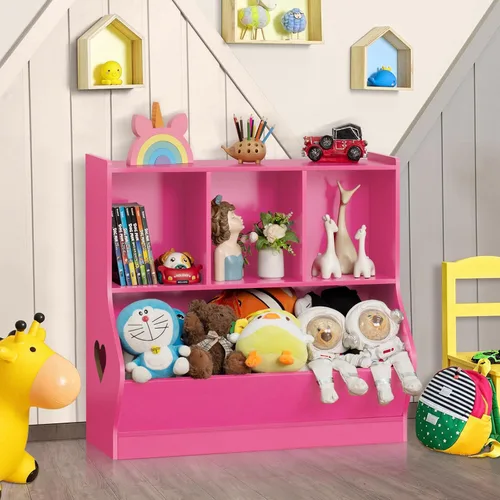Vista 4 de Lerliuo Organizador de almacenamiento de juguetes para niños, estantería y estantería pequeña para niños, armario de almacenamiento de juguetes de 4