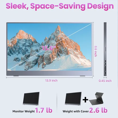 Vista 4 de kksmart Monitor portátil de 15.6 pulgadas 1080P FHD 86% sRGB 60Hz, monitor de viaje para laptop, MacBook Surface PC, Xbox PS5, HDMI Dual USB-C