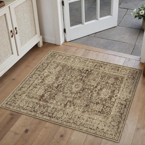 Vista 135 de PureCozy Alfombra de área beige de 2 x 3 pulgadas, lavable, vintage, pequeña, para entrada, cocina, suave, retro, floral, de pelo bajo, tapete
