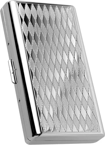 Vista 10 de Estuche Goshentech Retro de Metal en Forma de Rombos con Patrón Espacial, Capacidad para 14, Metal Chapado en Oro Rosa, Doble Cara, Estuche