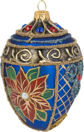 Vista 10 de Fabergé Huevo - Adorno para árbol de Navidad de vidrio soplado de 5 pulgadas, diseño de flor de pascua, color borgoña mate, 5 pulgadas
