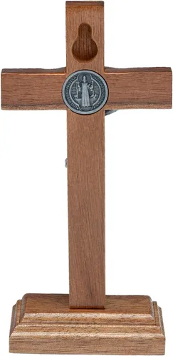 Vista 2 de Intercession Crucifijo de cruz de madera para pared y mesa (5 pulgadas, plata antigua)