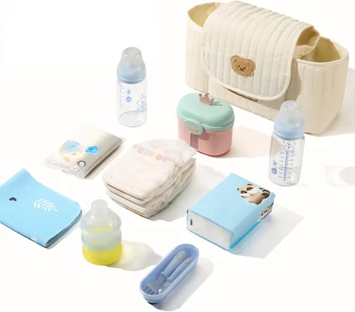 Vista 8 de Bolsa para cochecito, dispensador de pañuelos y toallitas integrado, 13.8 in, almacenamiento de cochecito para niños, dispensador de toallitas