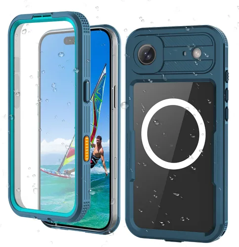 Vista 15 de Funda protectora de cuerpo completo compatible con iPhone 15 de 6.1 pulgadas, magnética, impermeable, a prueba de caídas, nieve, arañazos
