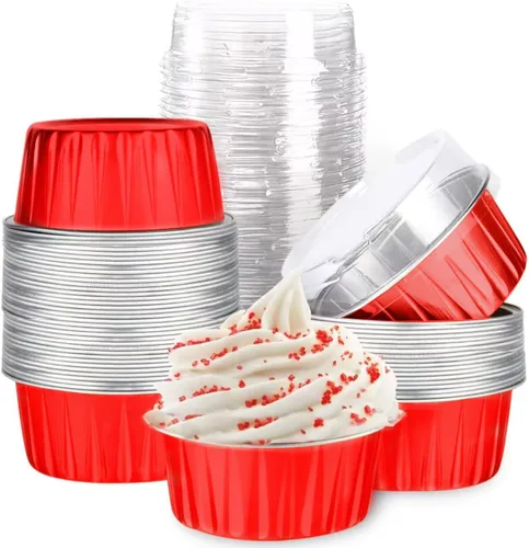 Vista 8 de Mini tazas de papel de aluminio para hornear cupcakes con tapas (40 piezas, 5 oz), forros redondos de papel de aluminio para cupcakes, moldes
