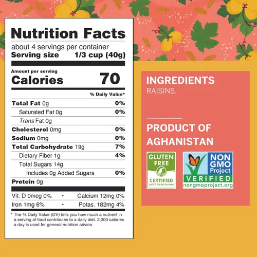 Vista 3 de Ziba Foods Kishmish Pasas Sin OMG, vegano, entero 30 amigable y paleo Superalimento naturalmente alto en fibra, hierro y antioxidantes que