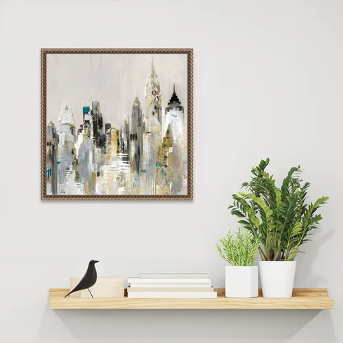 Vista 6 de Amanti Art Lienzo enmarcado para pared, paisaje urbano dorado de 16 x 16 pulgadas, por Valerie Mravyan, lienzo enmarcado para pared, obras de arte