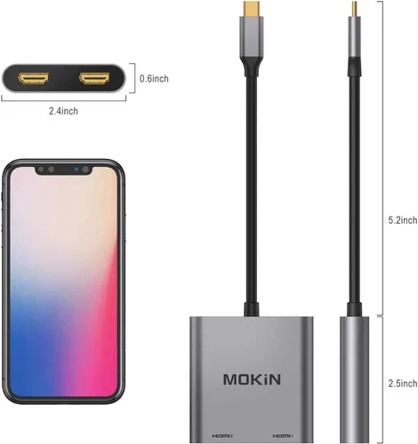 Vista 7 de Estación de acoplamiento USB C Estación de acoplamiento tipo USB C a adaptador HDMI para monitor dual 4K@60HZ para MacBook Pro 2020-2016, MacBook