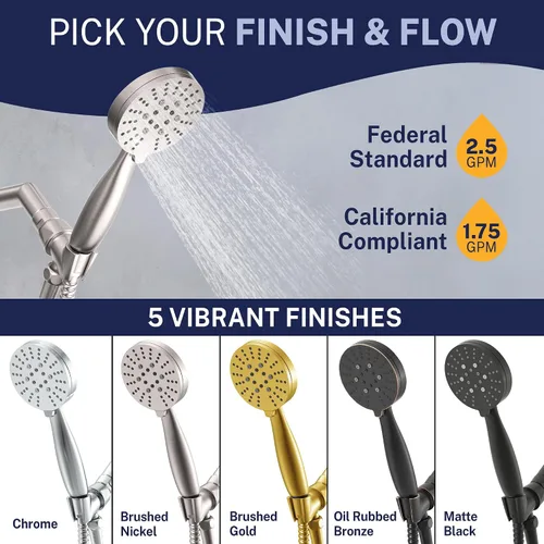 Vista 8 de HammerHead Showers Solid Metal 3-Spray Handheld Shower Head with Long Hose and Holder, High Pressure, Wide/Massage/Mist Sprays, Brushed Nickel, 1.75