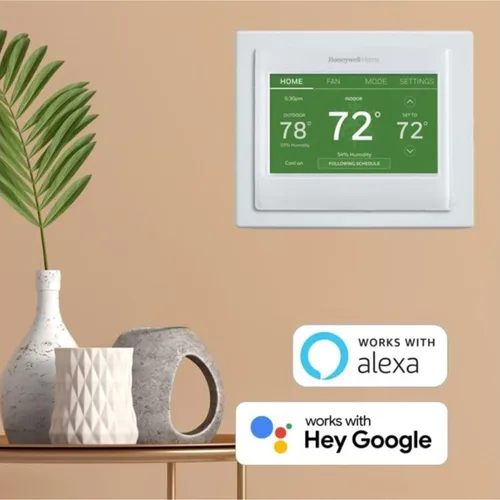 Vista 3 de Honeywell Home RTH9600WF Termostato de color inteligente Energy Star Wi-Fi Pantalla táctil programable Alex Ready + THP2400A1027 Conjunto de placa