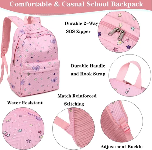 Vista 6 de Mochilas escolares para niños y niñas, mochila para escuela primaria, mochilas para niños y niñas, resistentes al agua, Mochila mariposa rosa