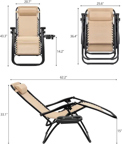 Vista 3 de Flamaker Silla de Patio de Gravedad Cero Sillas Reclinables para Exteriores Silla de Descanso Plegable Silla de Descanso Ajustable para Césped