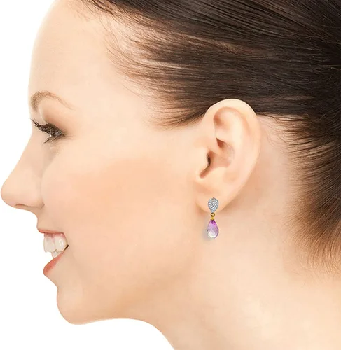 Vista 3 de Galaxy Gold GG Pendientes de oro macizo de 14 quilates con diamantes y topacio rosa