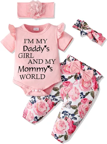 Vista 15 de SUNNY PIGGY Ropa para bebé recién nacida, con volantes, mameluco de algodón floral, conjunto de pantalones de algodón para niñas