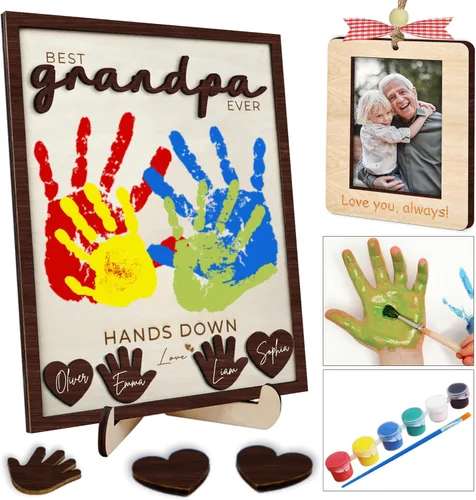 Vista 47 de Regalos personalizados de béisbol con texto en inglés «We Caught the Best Dad», regalos para el Día del Padre de parte del hijo, marco de madera