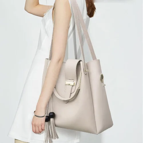 Vista 4 de Juego de 3 bolsas de mano y cartera para mujer, bolsos de hombro, bolsos de mano, bolsos con flecos