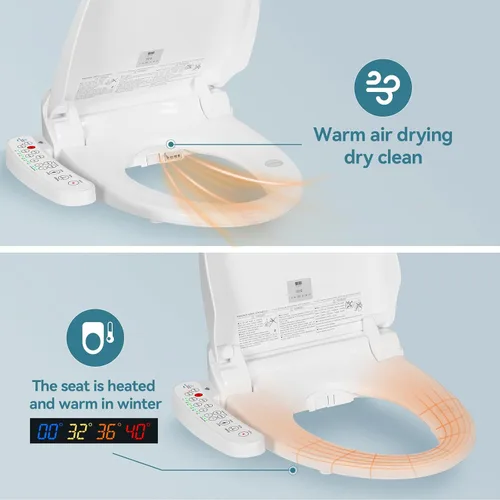 Vista 2 de YOURLITE Asiento de inodoro de bidé eléctrico con agua caliente, bidé con secado de aire caliente, asiento con calefacción con boquilla