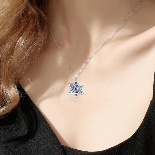 Vista 21 de YFN Collar de estrella de David de plata de ley, concha de abulón, árbol de la vida, joyería judía, regalos para mujeres y hombres
