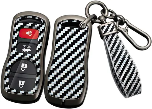 Vista 11 de ontto Funda para llave de automóvil Nissan 2002 en adelante, diseño de carbono, antiarañazos, para Infiniti FX35, FX45, QX4, color negro