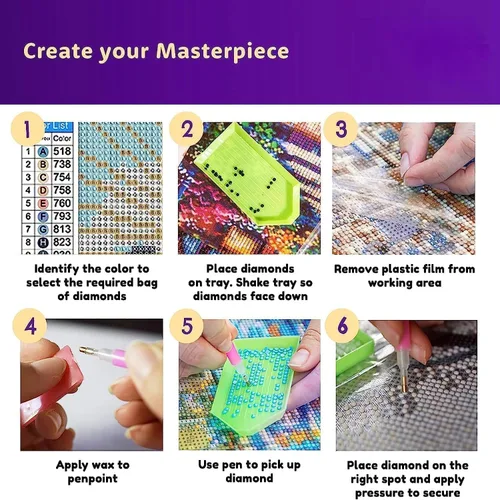 Vista 4 de DOTZSO Paquete de 6 Pintura de Diamantes para Adultos, Kit de Pintura de Diamante 5D para Bricolaje, Kit Completo de Arte de Diamantes con Pintura