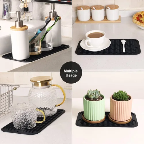 Vista 7 de ZLR 2 bandejas de silicona para fregadero (6 x 12 pulgadas/6.024 x 12.008 in) - Soporte estrecho para esponja para encimera de cocina - Tapete Negro