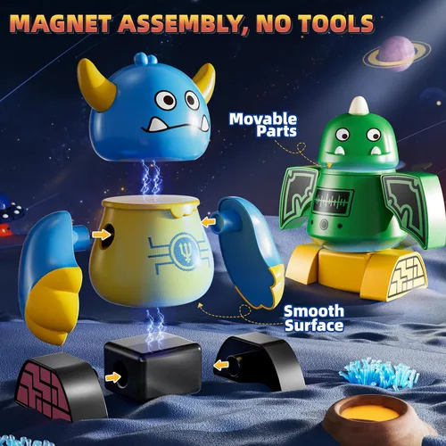 Vista 3 de Juguetes de construcción de robots magnéticos para niños de 3 a 5 y 4 a 8 años, set de 36 piezas de bloques de construcción de robots monstruos