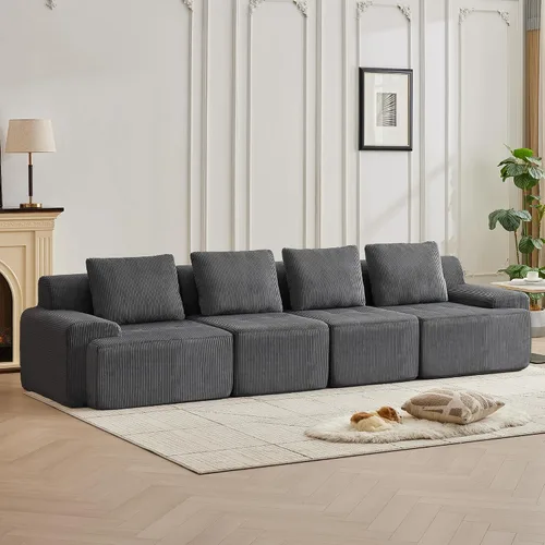 Vista 14 de Sofá modular modular con otomana móvil, sofá de asiento profundo con almohadas, cómodo sofá modular de nube para sala de estar, dormitorio y Blanco
