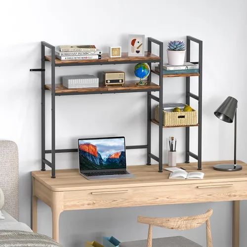 Vista 2 de Estantería de escritorio, 37.4" W escritorio Hutch Dorm, para oficina en Marrón