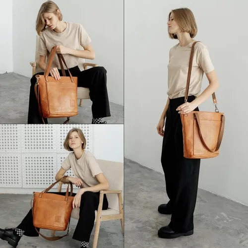 Vista 7 de BERLINER BAGS Bolso tote vintage de cuero genuino Verona, bolso de mano, comprador grande, bolsa de trabajo para mujer