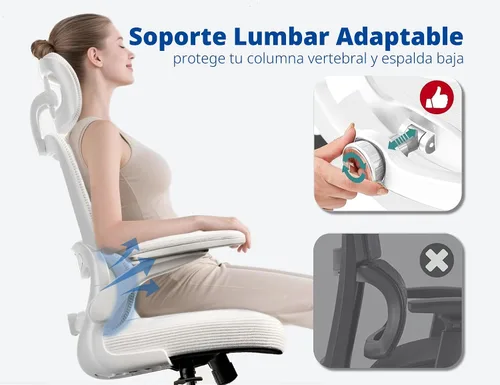 Vista 3 de TRALT Silla ergonómica de oficina, silla de escritorio con reposacabezas ajustable, silla de computadora de soporte lumbar, silla cómoda de malla
