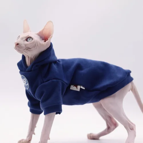 Vista 2 de Sphynx - Ropa para gatos – Sudadera con capucha y chaleco para gatos sin pelo, cornualles, gatitos calvos de Peter (mediano)