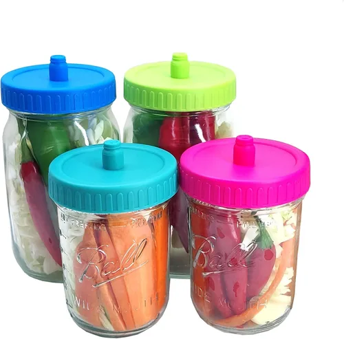 Vista 7 de Kit de fermentación de tarro Mason para tarro Mason de boca ancha con 4 pesos de vidrio y 4 tapas de fermentador, tarros no incluidos (sin libra)