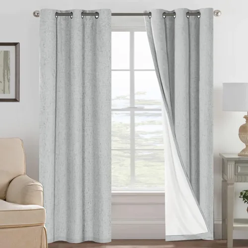 Vista 161 de H.VERSAILTEX Cortinas 100% opacas con aislamiento térmico, texturizadas, de lino, con bloqueo completo de calor y luz, para sala de estar y Negro