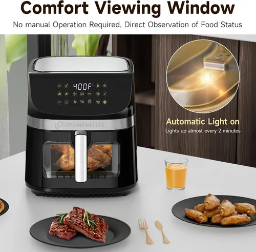 Vista 4 de Kitchen Elite Horno freidora de aire con acero inoxidable, freidora de aire grande de 9.5 cuartos de galón, 9 preajustes de cocción de 1 toque