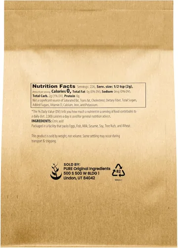 Vista 2 de Ingredientes Originales Puros Ácido Cítrico (0.45 kg) Embalaje Ecológico, Natural, Seguro para Alimentos Para cocinar, hornear y conservar