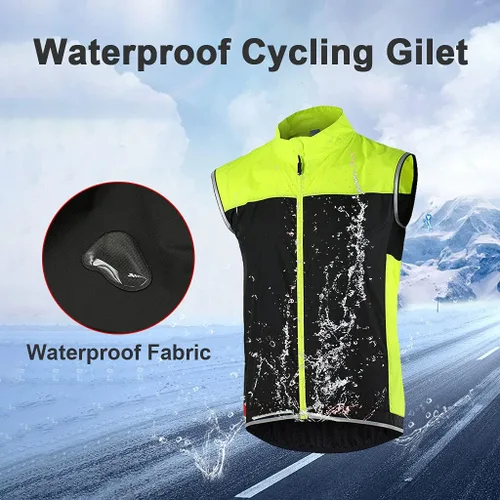 Vista 2 de Pacdeaet Windstopper Chaleco de ciclismo para hombre resistente al viento reflectante impermeable chaleco de viento transpirable