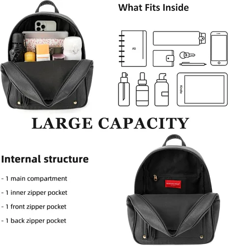 Vista 3 de Mini mochila antirrobo para mujer, bonita mochila escolar para adolescentes y niñas con cremallera segura y borla, Negro, Mochilas de viaje