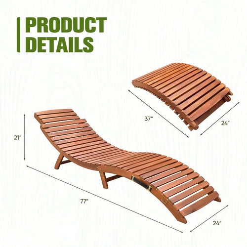 Vista 2 de Devoko Tumbona para patio, piscina, para exteriores, plegable, de madera, para exteriores, impermeable, 1 pieza