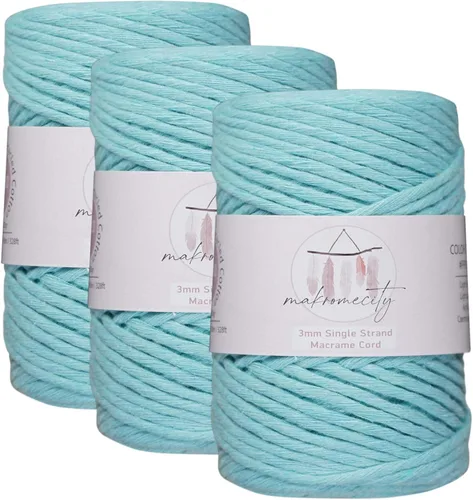 Vista 63 de Makromecity, Cordón de macramé de un solo hilo de 3 mm x 100 yardas (300 pies) de 3 mm de cordón de algodón azul bebé para arte y manualidades