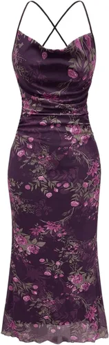 Vista 46 de SOLY HUX Vestido de malla floral para mujer, vestido largo para cóctel Estampado floral multicolor.
