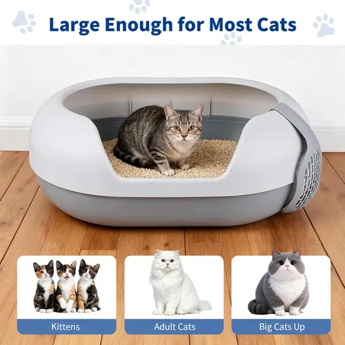 Vista 4 de Basics - Caja de arena grande para gatos con lados altos, arena cerrada para gatos con tapa para gatos grandes, alternativa de tipo tamizado