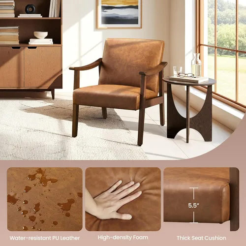 Vista 5 de Yaheetech Silla Accent Mid-Century con respaldo alto, color marrón (paquete de 2)